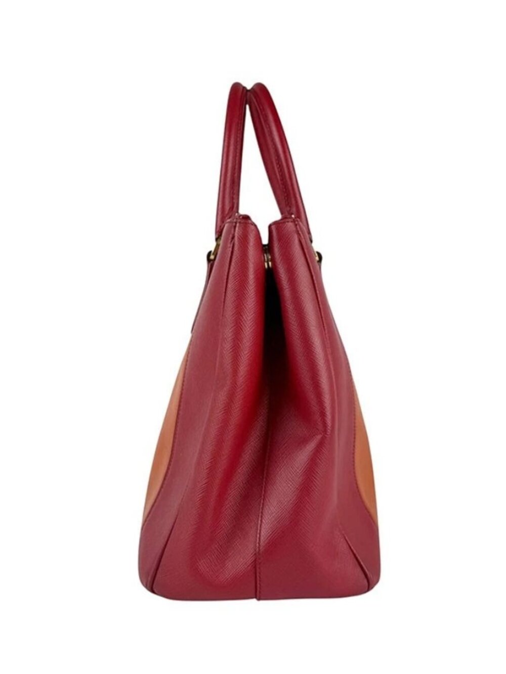 Auth PRADA Logo Handbag Shoulder Bag Red/Orange Leather/Goldtone - Picture 2 of 13